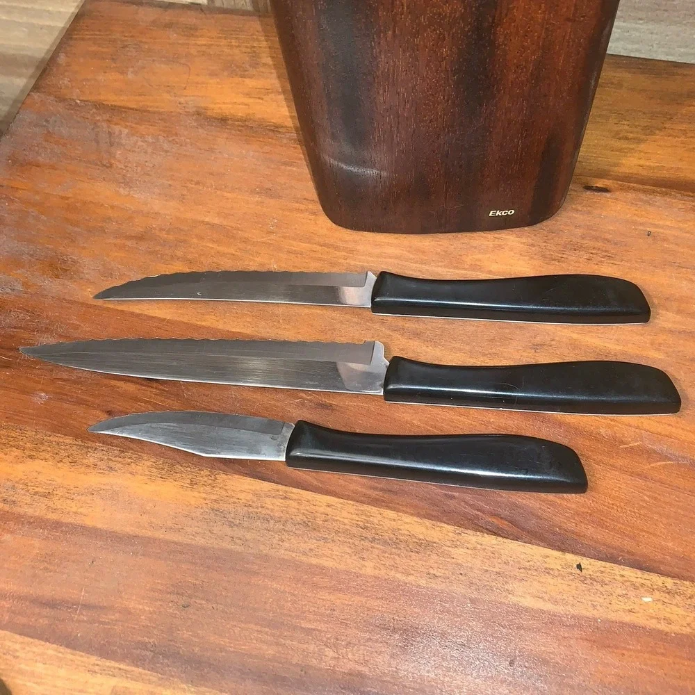 1960s Ekco Vanadium Dutch Tulip 6pc Knife Set W/Wood Wall Hanging USA Rare‎ READ